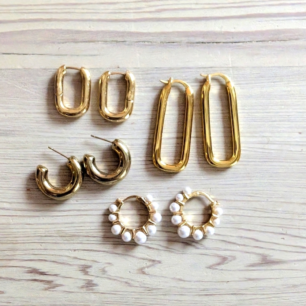 4 pairs of Waterproof Gold Earrings